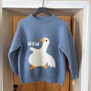 Aelfric Eden Eclectic WOW Goose Sweater, Blue, Unisex Streetwear,Global Youth, L